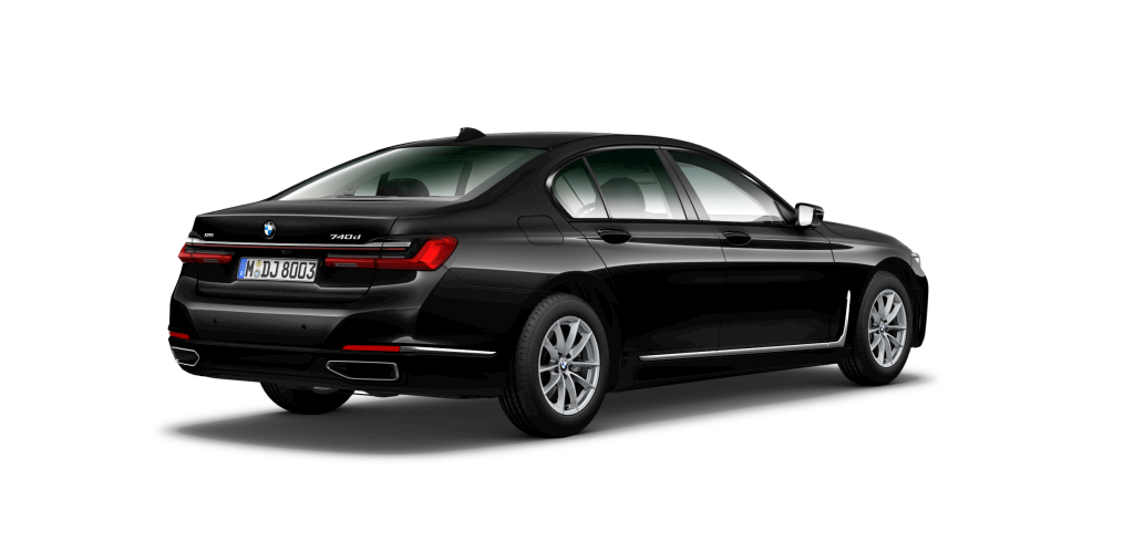 BMW BMW 7er in Schwarz von hinten