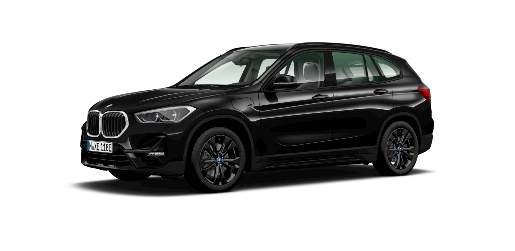BMW X1 xDrive25e in Schwarz von vorne