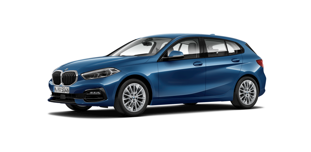 BMW 118i in Blau von vorne